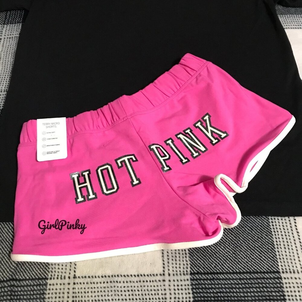 VS PINK PINK GOSSIP GLITTER COTTON MODAL MICRO SHORTS CAMPUS TEE IN SIZE LARGE - Picture 4 of 10